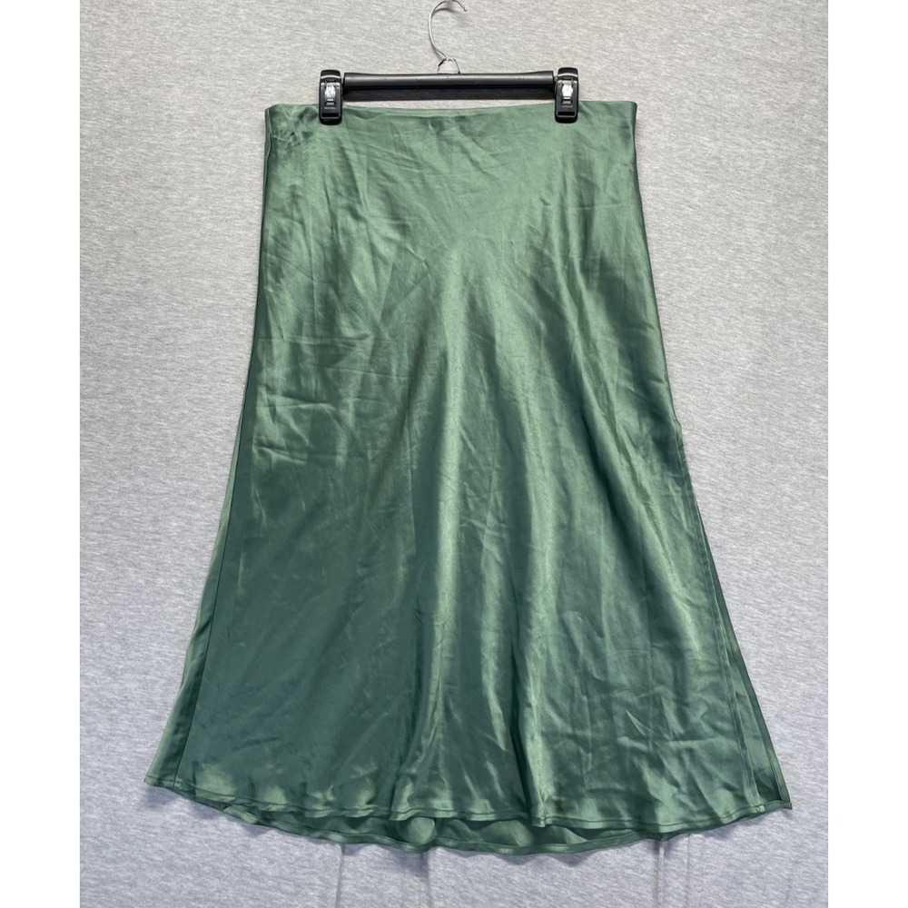 House Of Harlow 1960 Satin Midi Skirt Womens Large Sage Green Acetate Flowy Hem